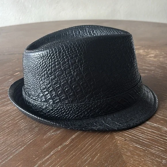 Bundle of 2 Faux Leather Crocodile Jazz Look Men’s Fedora Hats - Picture 4 of 13